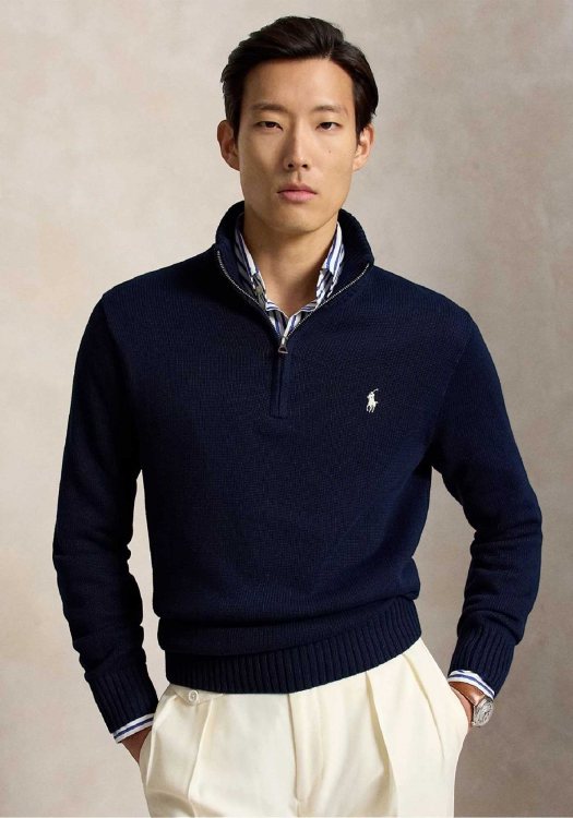 Polo Ralph Lauren Half Zip Semi Turtleneck - 710859939 523 Navy Blue