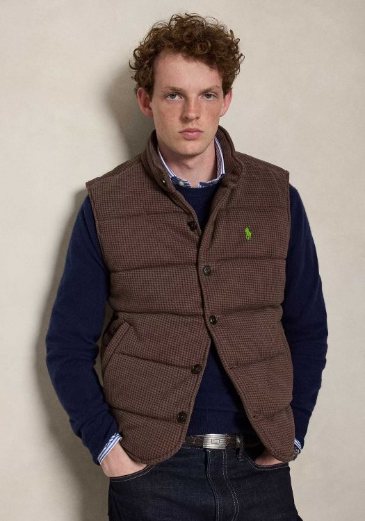 Polo Ralph Lauren Αμάνικο Μπουφάν Houndstooth  - 710B26155 003 Nutmeg Brown Heather