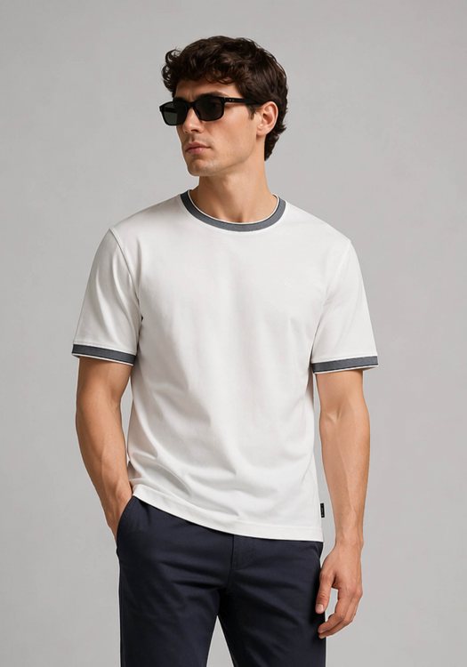 Bugatti T Shirt Contrast - 8350 15091E 10 White