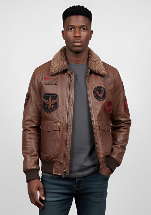 David Moor Δερμάτινο Flying jacket της σειράς Jeremy - 71301 32561 Brown