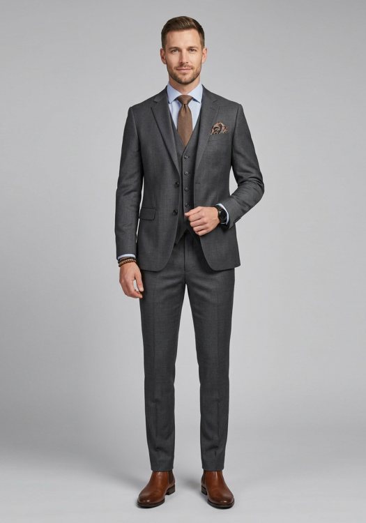 Fragosto 3Pieces Κοστούμι Wool - M4005U1 Grey