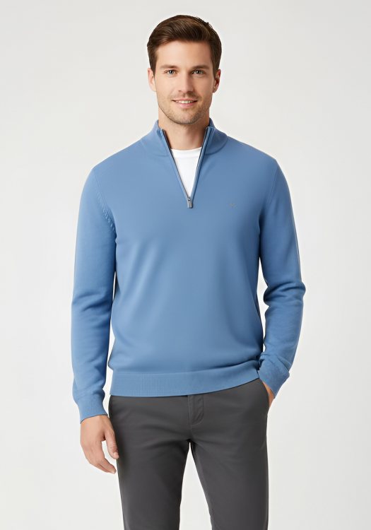 Fynch Hatton Pullover της σειράς Zip Troyer - 1509 203 604 Crystal Blue