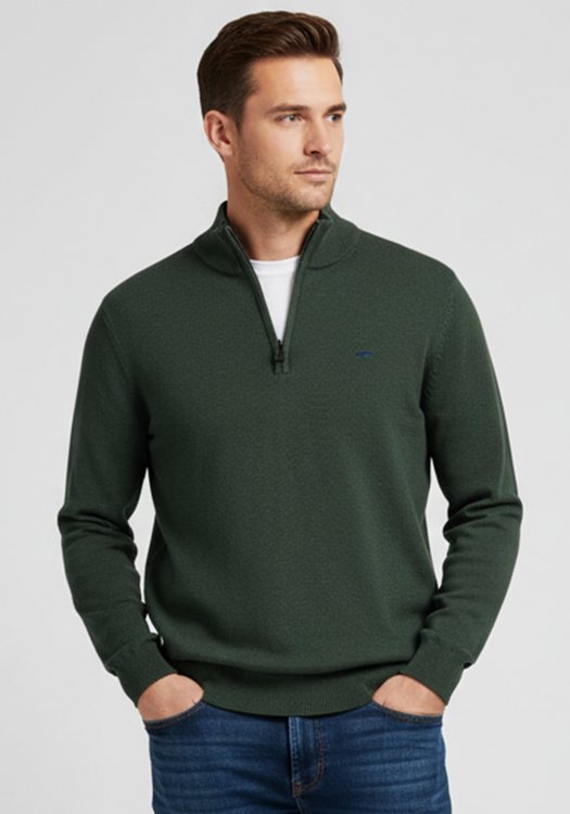 Fynch Hatton Pullover της σειράς Zip Troyer - 1514 215 737 Dark Ivy