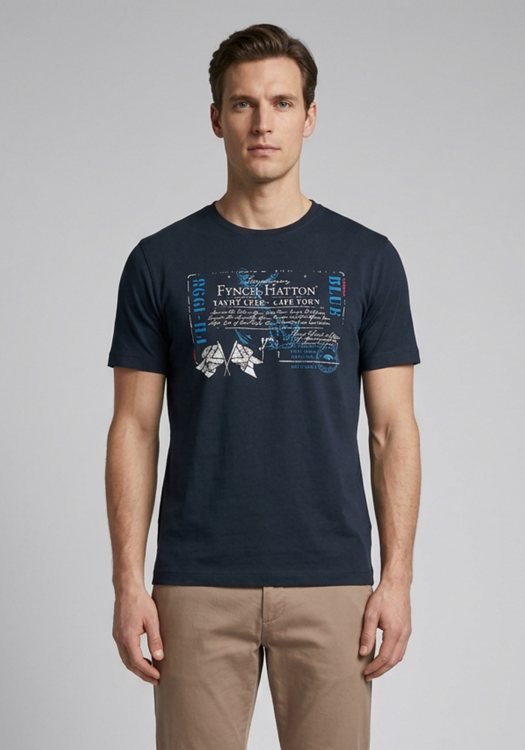 Fynch Hatton T Shirt Print - 1112 1911 685 Navy