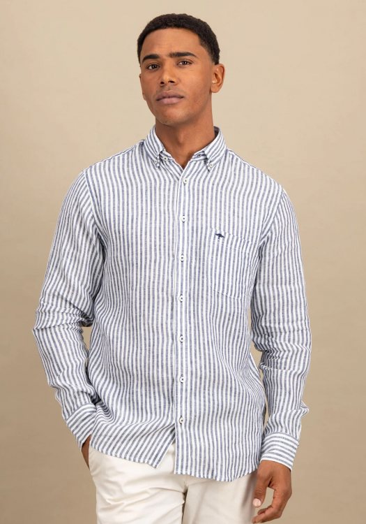 Fynch Hatton Λινό Πουκάμισο της σειράς Striped  - 1504 6140 685 Navy