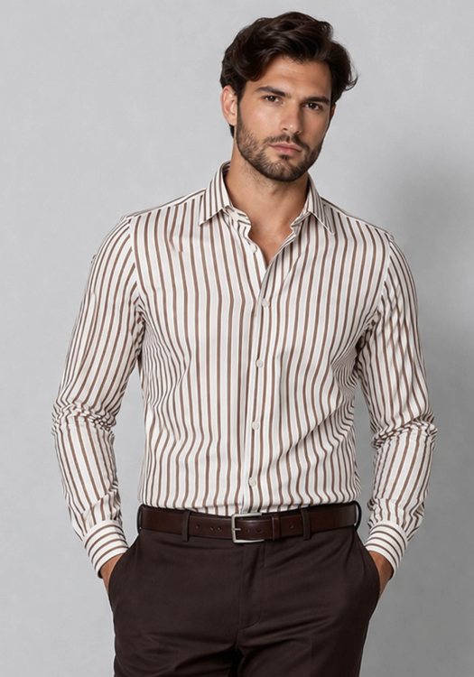 Guy Laroche Πουκάμισο Stripe - GLFS18260 CL 2 Light Brown