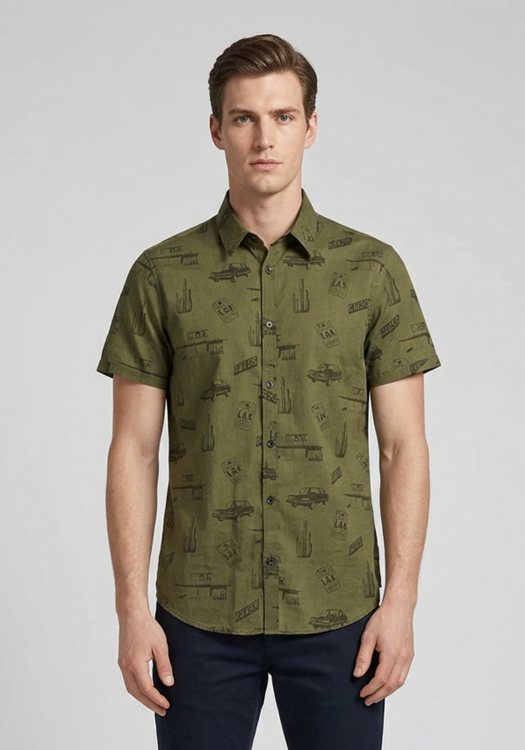 GUESS Πουκάμισο με Allover Print σε Regular γραμμή - M1GH21WDR51 PO88 Khaki