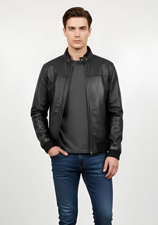 Guy Laroche Δερμάτινο Jacket της σειράς Bomber -  251 Black