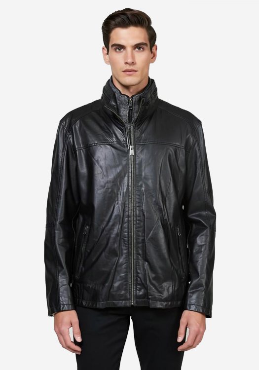 Guy Laroche Δερμάτινο Jacket της σειράς Bomber - GL786 06 Black