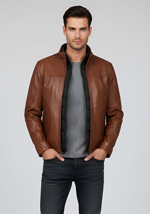Guy Laroche Δερμάτινο Jacket της σειράς Bomber - GL786 1 Tabacco