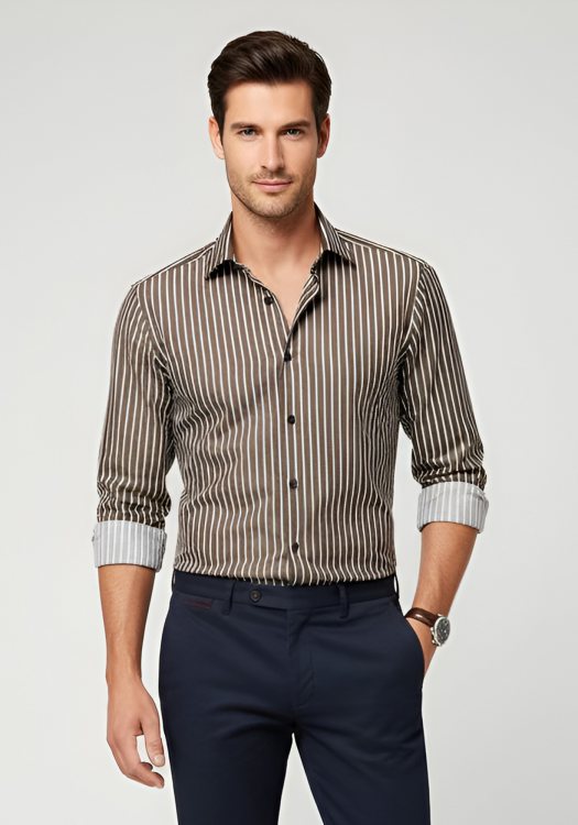 Guy Laroche Πουκάμισο της σειράς Stripe - GLEW28260/ CL 6 Brown