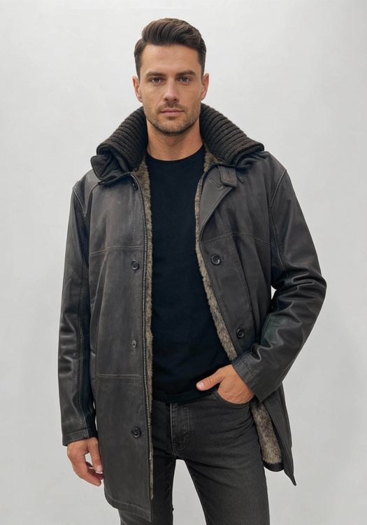 David Moor Δερμάτινη Καπαρντίνα της σειράς ITALLO - IT1243 Dark Brown