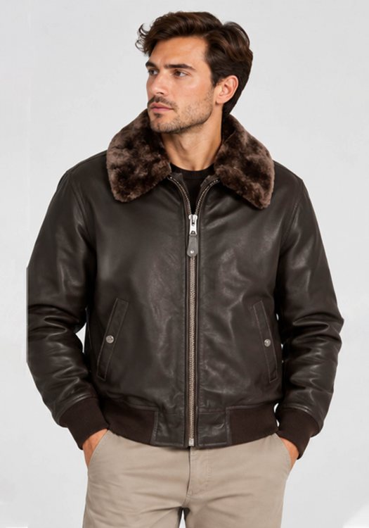 Schott N.Y.C. Δερμάτινο Flying jacket με Αποσπώμενη Γούνα - LC930DOXD Dark Brown
