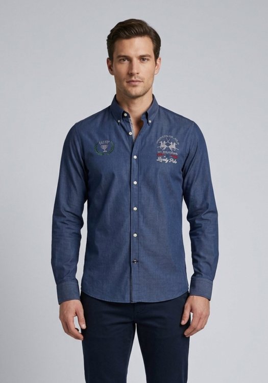 La Martina Man Πουκάμισο Embroid - KMC317 TW139 07016 Blue Indigo