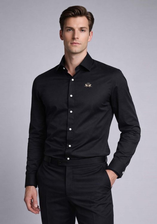La Martina Πουκάμισο Poplin - MCC002 PP483 09999 Black