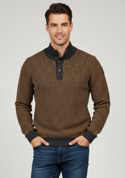 MCS Marlboro Classics Pullover της σειράς Button Troyer - LMC9534 L0032913 659 Brown/Blue
