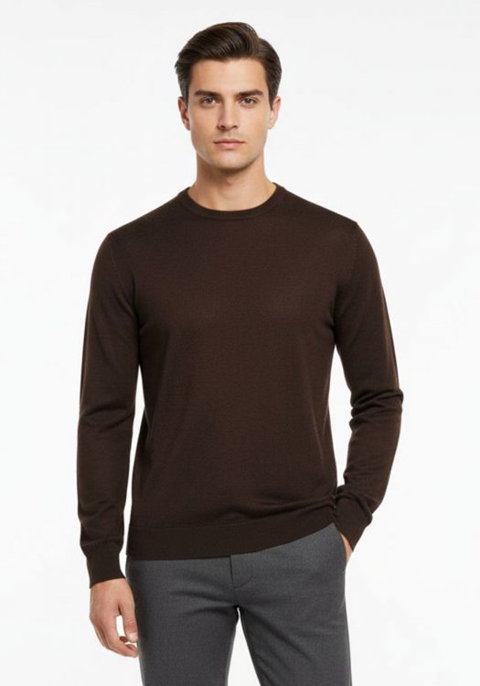 Malagrida Πλεκτή μπλούζα με Ο-Neck λαιμόκοψη - 10 2140 /332 Brown