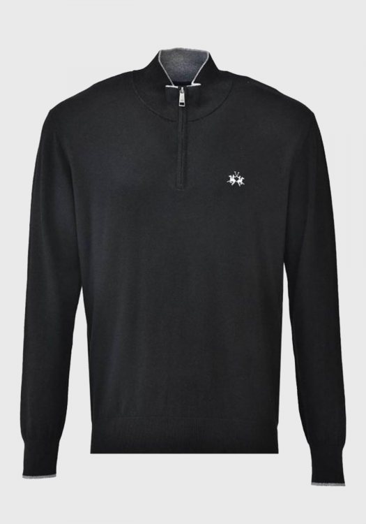 La Martina Half Zip Jersey της σειράς Merino - 3LMQMS003 09999 Black