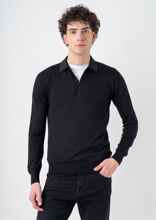 IKKS Μακρυμάνικη Polo της σειράς Jersey - C211M004 Black
