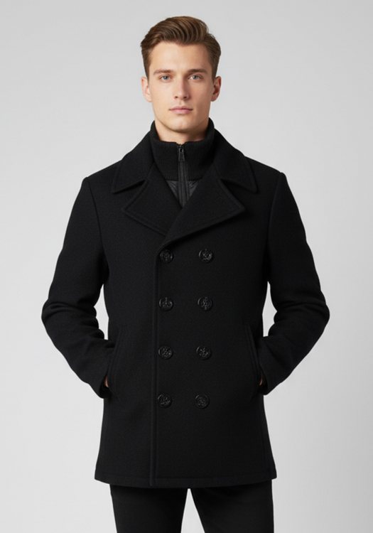 Schott N.Y.C. Σταυρωτό Παλτό της σειράς Coat - CYCLONE Black