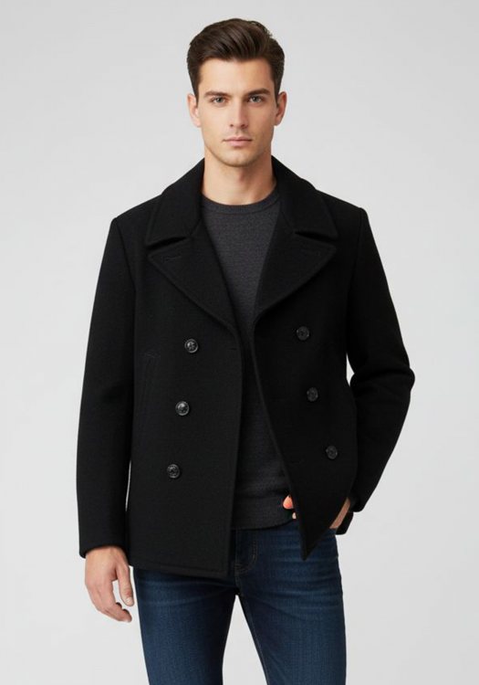 Schott N.Y.C. Σταυρωτό Παλτό της σειράς Coat - SEACOAT Black