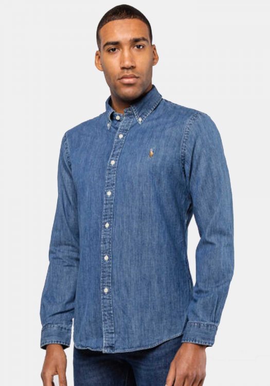Polo Ralph Lauren Jean Πουκάμισο της σειράς Slim Denim - 710548539 001 Dark Wash