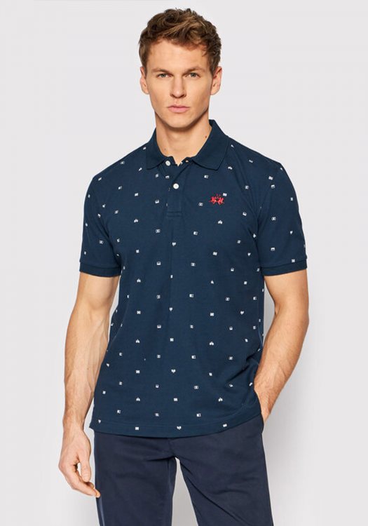 La Martina Polo Μπλούζα της σειράς Printed  Piquet - TMP009 PK145 F7001 Navy/ Optic White