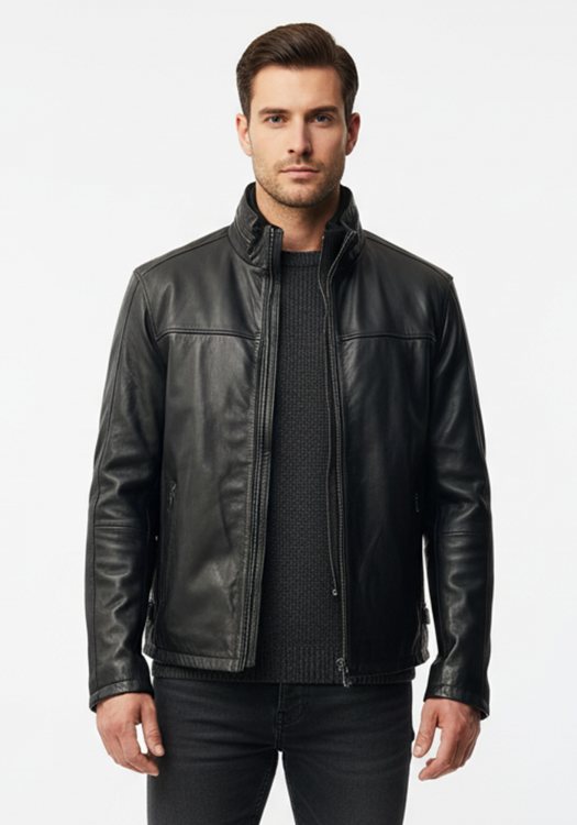 Guy Laroche Δερμάτινο Jacket της σειράς Bomber - GL786 04 Black