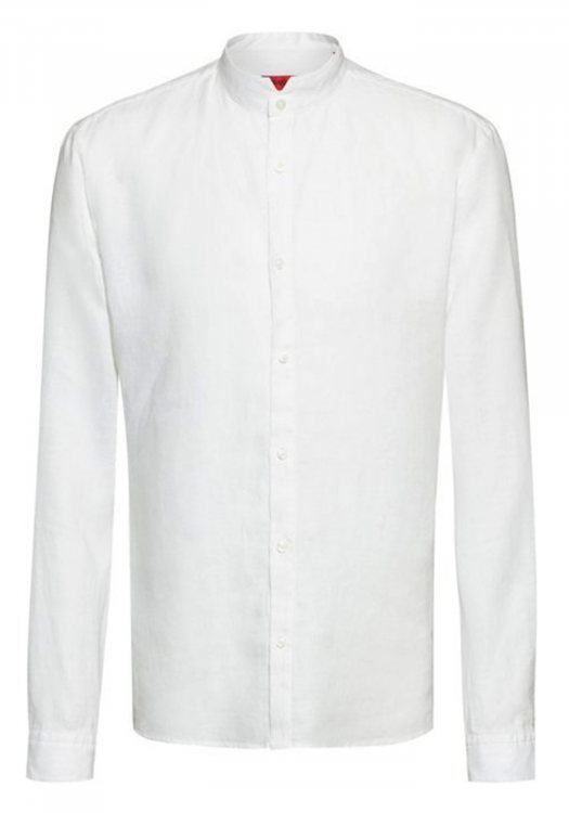 Extra-slim-fit linen shirt with stand collar - White