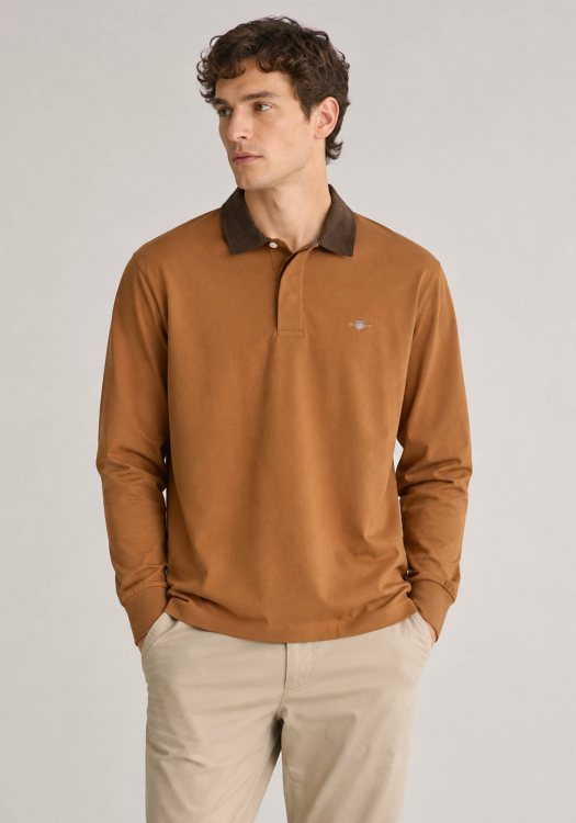 GANT Polo μπλούζα Corduroy Collar - 2065120 273 Caramel brown