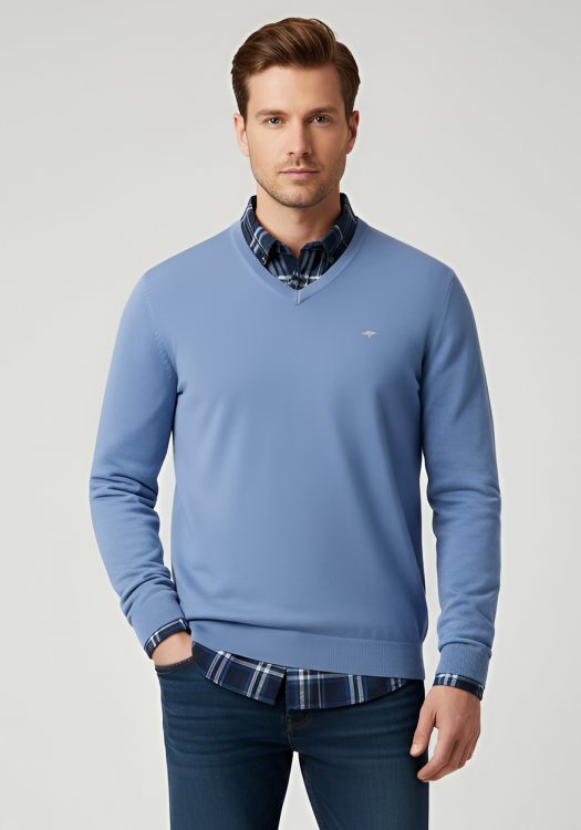 Fynch Hatton Pullover της σειράς V Neck - 1507 211 604 Crystal Blue
