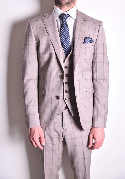 Fragosto Slim Fit  Suit - Ecru Check 